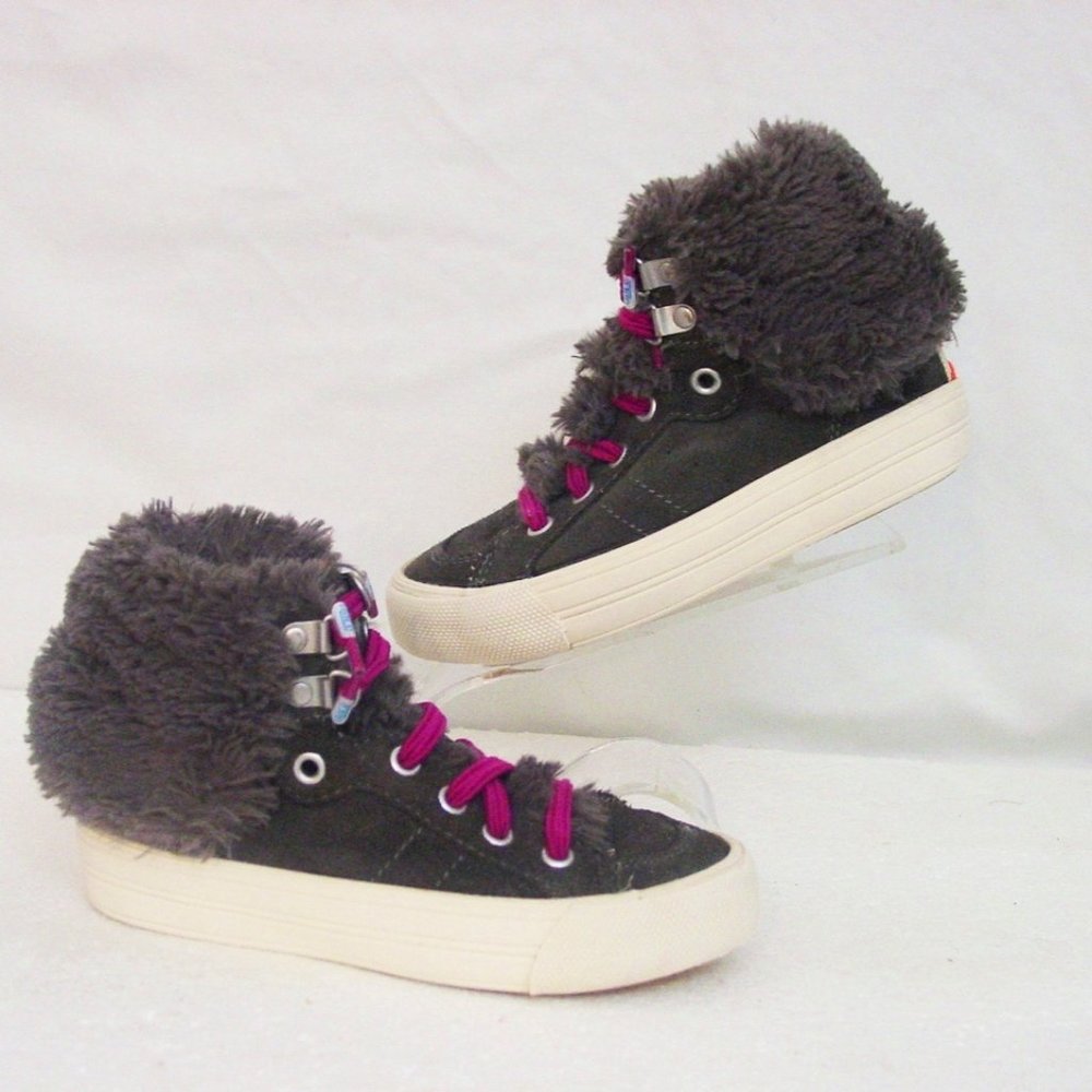 Zara Kids High Hi Top Sneakers  4-5 EU 27 Faux Fur Gray Suede